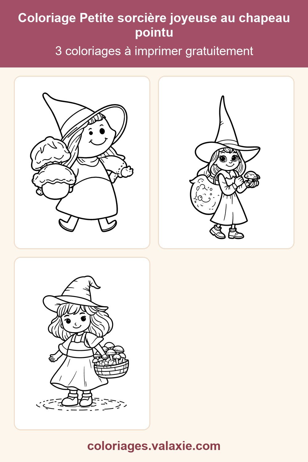 Épingle Pinterest du coloriage Petite sorcière joyeuse au chapeau pointu