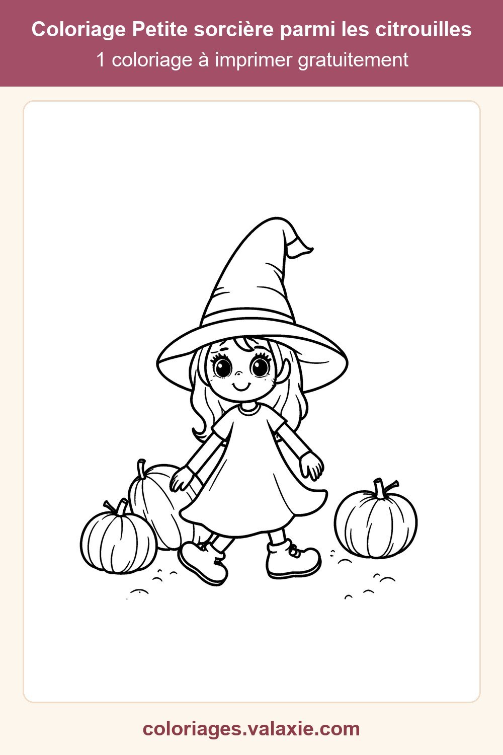 Épingle Pinterest du coloriage Petite sorcière parmi les citrouilles