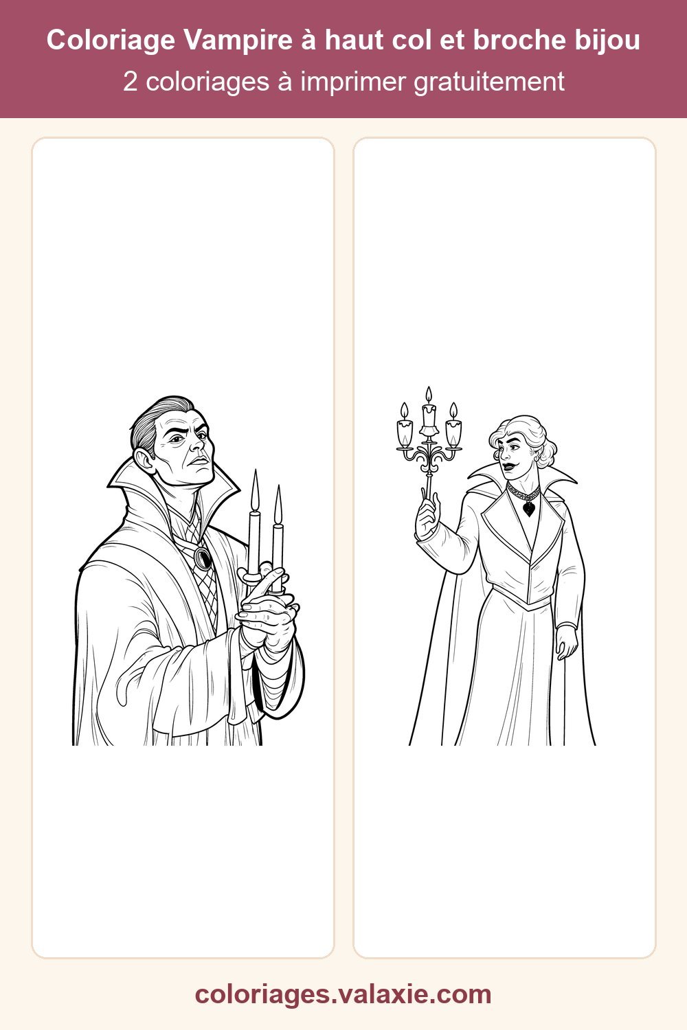 Épingle Pinterest du coloriage Vampire à haut col et broche bijou