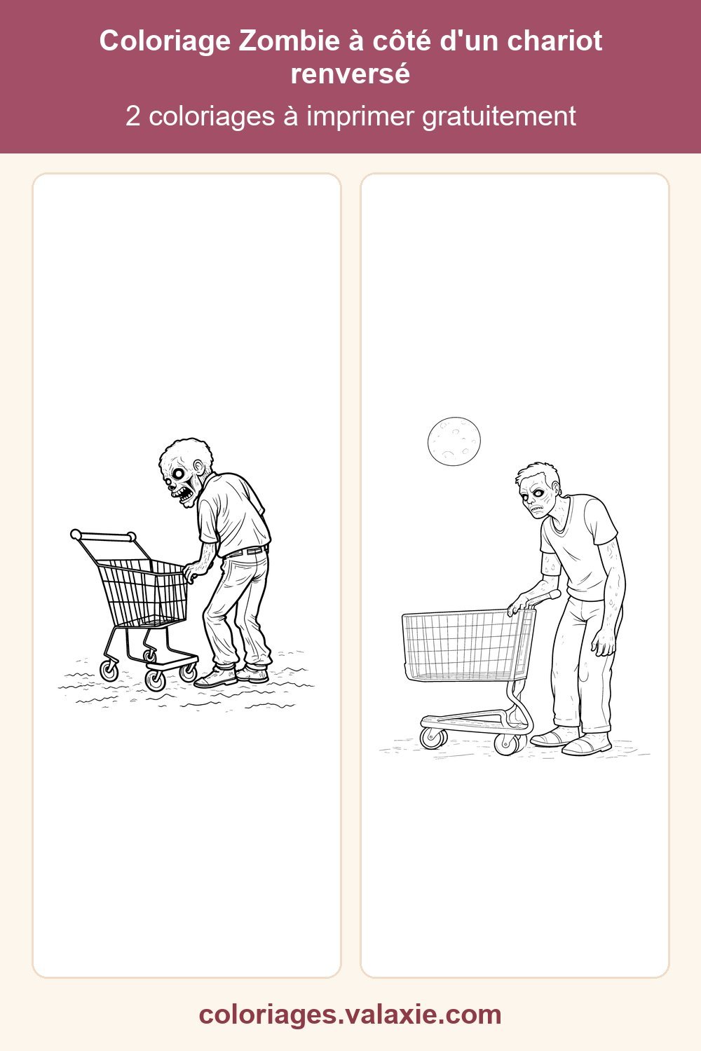 Épingle Pinterest du coloriage Zombie à côté d'un chariot renversé