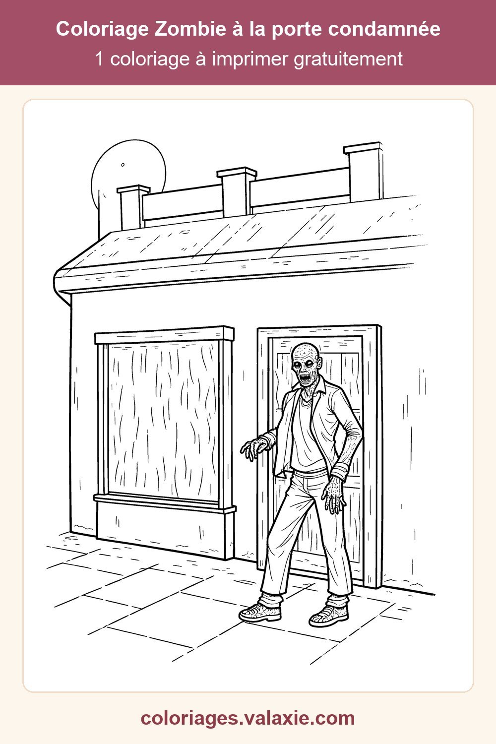 Épingle Pinterest du coloriage Zombie à la porte condamnée