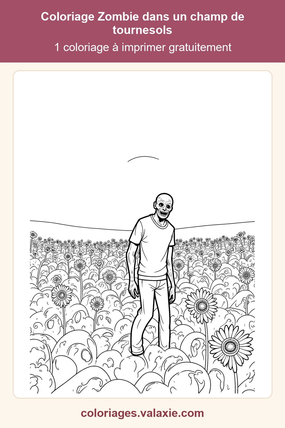 Épingle Pinterest du coloriage Zombie dans un champ de tournesols