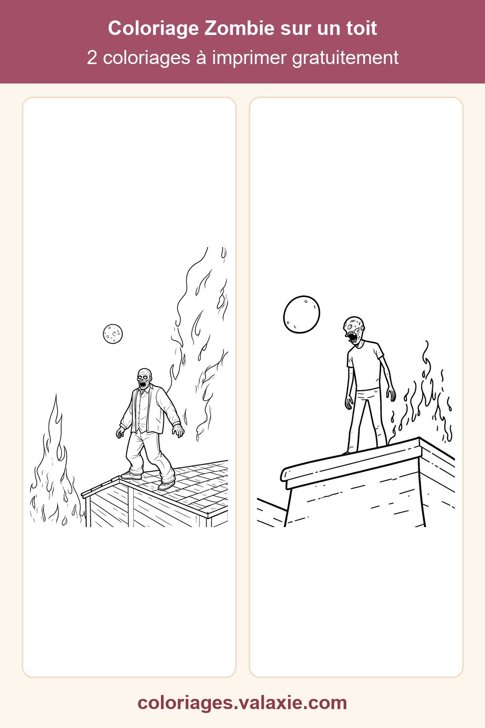 Épingle Pinterest du coloriage Zombie sur un toit